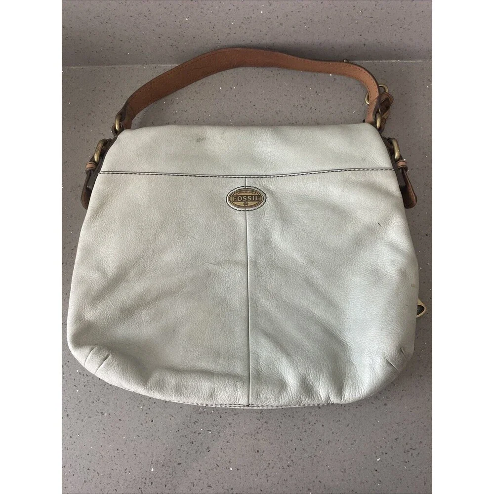 FOSSIL Explorer Flap Foldover Hobo Light blue Leather Slouch Shoulder Bag